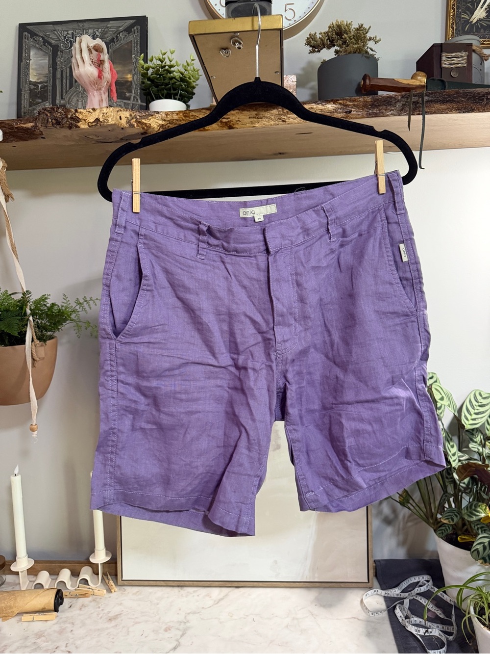 Onia Purple 100% Linen Flat Front Men’s Shorts